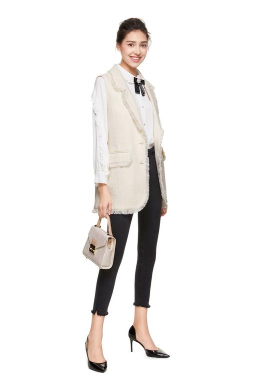 J.A 白色小香风流苏马甲 8648 商品图1