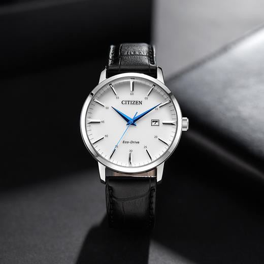 西铁城官方正品简约时尚黑盘皮带光动能男表BM7461-18A 商品图4