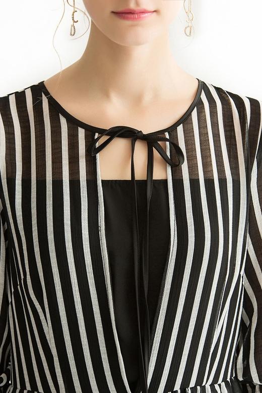 AVA 黑白竖条纹镂空连衣裙 1756 商品图1