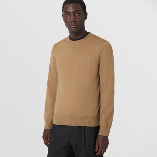 BURBERRY 巴宝莉 男士橡木叶徽章刺绣羊毛针织衫 驼色 8063635 A1420 商品图1