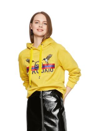 EVA OUXIU伊华欧秀 动物图案黄色连帽卫衣 6079