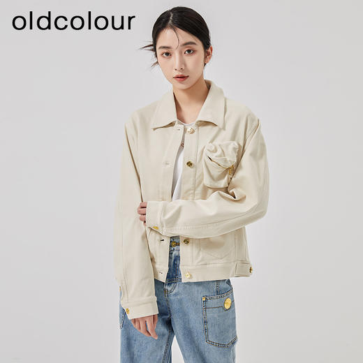 oldcolour2023春季新款米色休闲百搭宽松短款牛仔外套女O11040150 商品图0