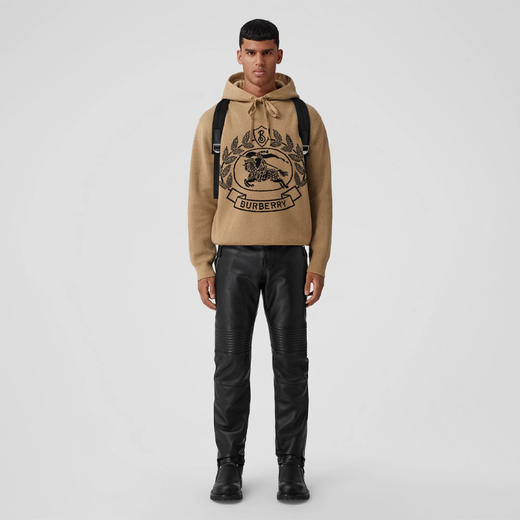 BURBERRY 巴宝莉 男士马术骑士装饰羊毛提花宽松连帽针织衫 驼色 8064129 A1420 商品图3