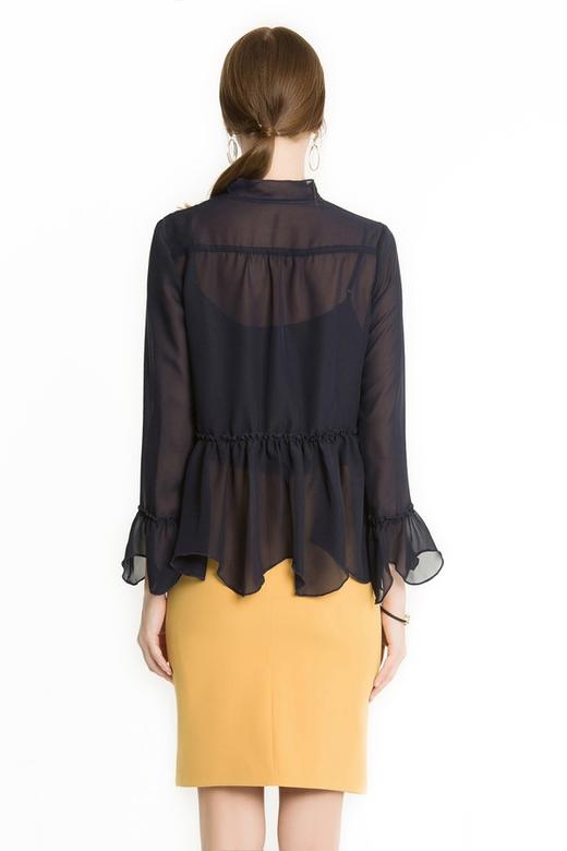 OSA欧莎 藏青色波浪边透视雪纺衫 1453 商品图4