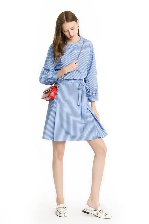 Eifini伊芙丽 蓝白条纹灯笼袖衬衫裙 1440 商品图1