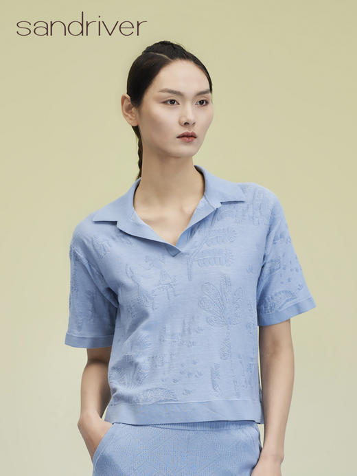 芝麻点提花POLO领提花短袖女上衣 SJS95W050K 商品图2