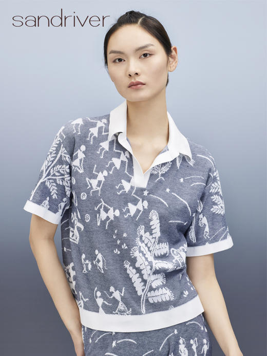 芝麻点提花POLO领提花短袖女上衣 SJS95W050K 商品图4