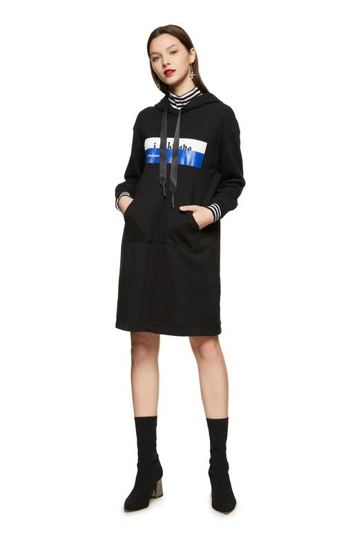 EVA OUXIU伊华欧秀 罗纹拼接运动风卫衣裙 8333 商品图0