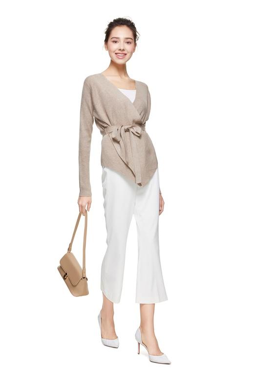 LNNNS 杏色围裹系带针织上衣 8436 商品图1