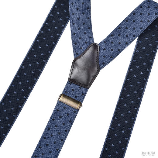 意大利牛皮尼龙橡丝Y型蓝色波点手工背带 商品图1