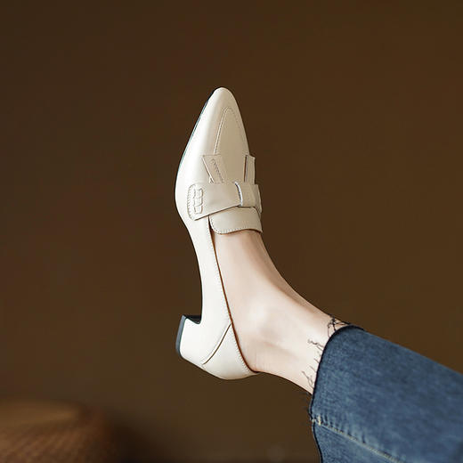 春季新款，尖头真皮纯色中跟皮鞋YD-E252 商品图12