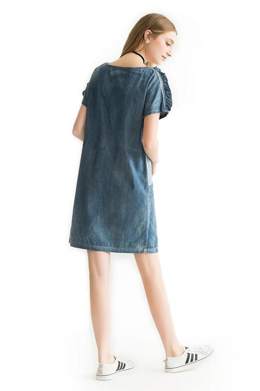 AVA 复古拼布木耳边饰牛仔连衣裙 1814 商品图2