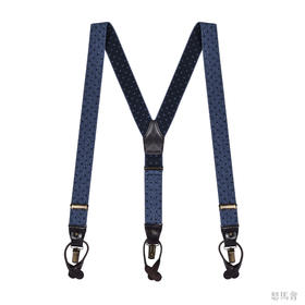 意大利牛皮尼龙橡丝Y型蓝色波点手工背带