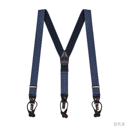 意大利牛皮尼龙橡丝Y型蓝色波点手工背带 商品图0