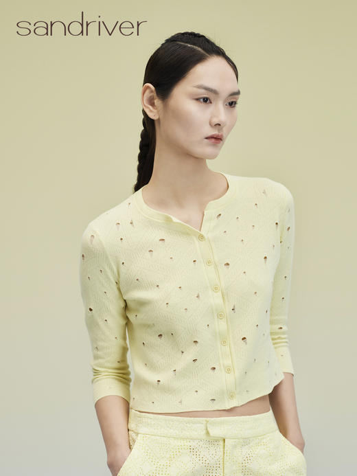 圆领挑孔女开衫 SJS95W036K 商品图0