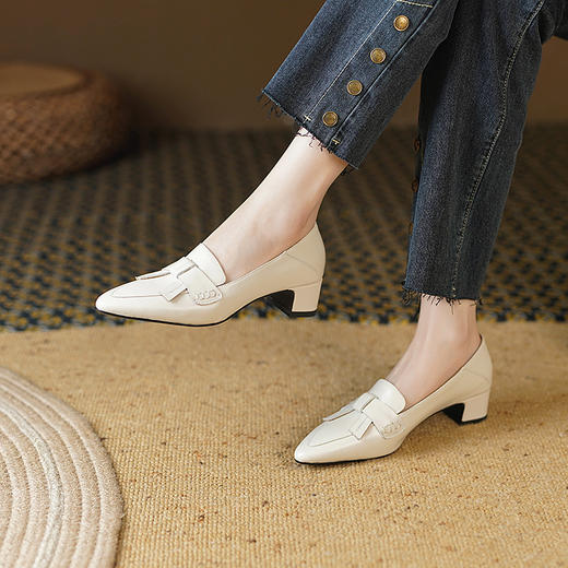 春季新款，尖头真皮纯色中跟皮鞋YD-E252 商品图11