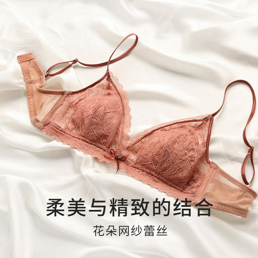 金三塔桑蚕丝内里舒适薄款法式无钢圈三角杯文胸小胸蕾丝内衣   NZFAA303 商品图3