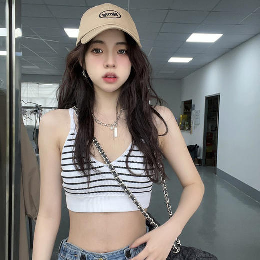 【比没穿还舒服！可以穿出街的美背内衣】条纹深V美背内衣女，透气内搭抹胸吊带夏季螺纹无钢圈固定一体杯裹胸 商品图0