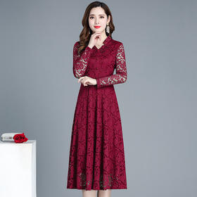 通勤优雅勾花蕾丝拼接时尚领气质打底裙连衣裙QYM-CB9238-L