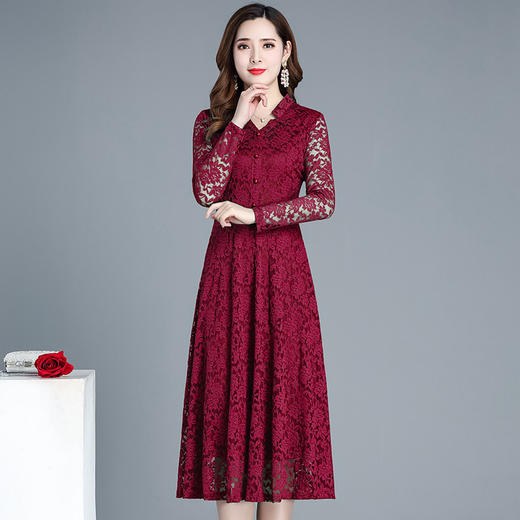 通勤优雅勾花蕾丝拼接时尚领气质打底裙连衣裙QYM-CB9238-L 商品图0