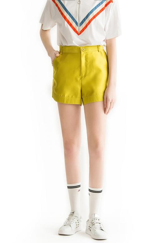 SUMMER & SAGE 黄色光泽感高腰短裤 1755 商品图2