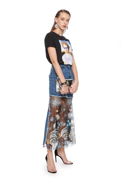 EVA OUXIU伊华欧秀 手工刺绣拼接牛仔半裙 6104 商品图1