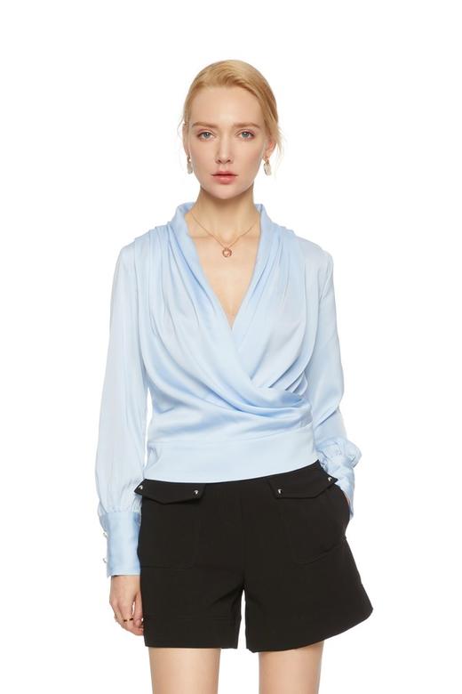 NOIR 简约V领蓝色上衣 6172 商品图0