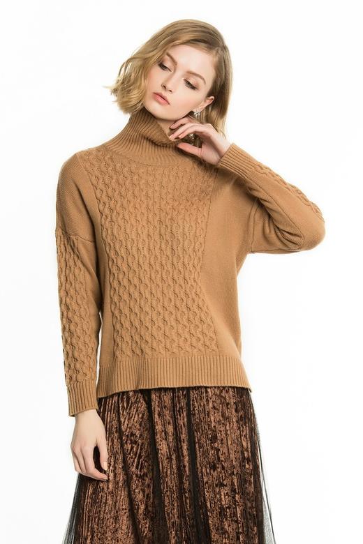 SUMMER & SAGE 驼色高领针织衫 1024 商品图0
