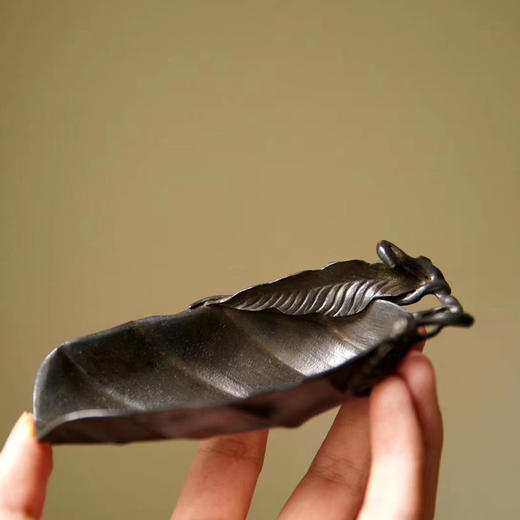 乾茂号造|树叶古锡茶则    规格：长10.6cm  宽4.5cm   高2cm 商品图9