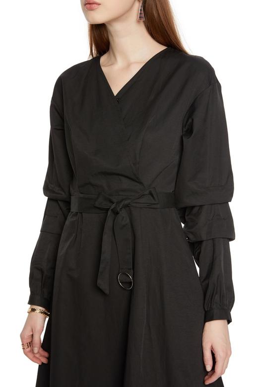 OCTAVIA 黑色围裹束腰连衣裙 4119 商品图2