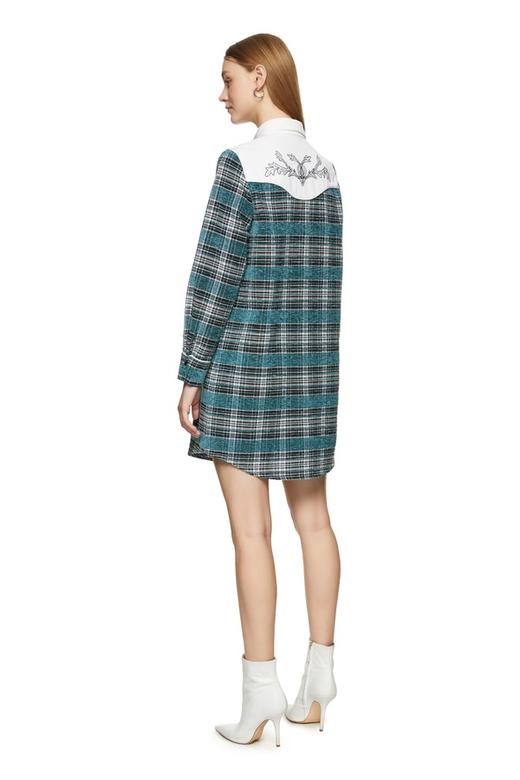 SUMMER & SAGE 格纹拼接刺绣衬衫裙 8597 商品图2