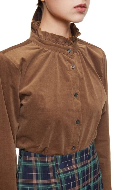 SUMMER & SAGE 茶色木耳边立领衬衣 8590 商品图3