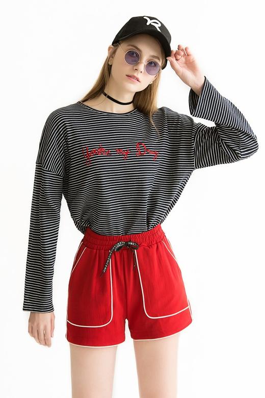 SUMMER & SAGE 黑白条纹字母T恤 1416 商品图0