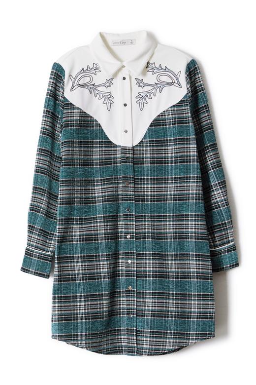 SUMMER & SAGE 格纹拼接刺绣衬衫裙 8597 商品图4