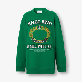 BURBERRY 巴宝莉 女士学院风图案棉质宽松运动卫衣 绿色 8065047 B3603