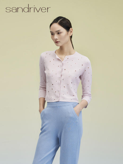 圆领挑孔女开衫 SJS95W036K 商品图1