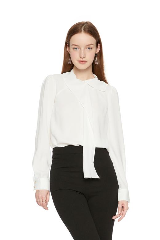 AVA 飘带装饰白色上衣 6044 商品图0