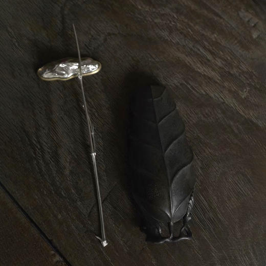 乾茂号造|树叶古锡茶则    规格：长10.6cm  宽4.5cm   高2cm 商品图8