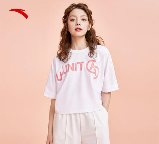 【2XL断码】安踏短袖t恤女夏季新款白色简约针织上衣宽松透气162328149【库存有限 无货将做退款】 商品图1