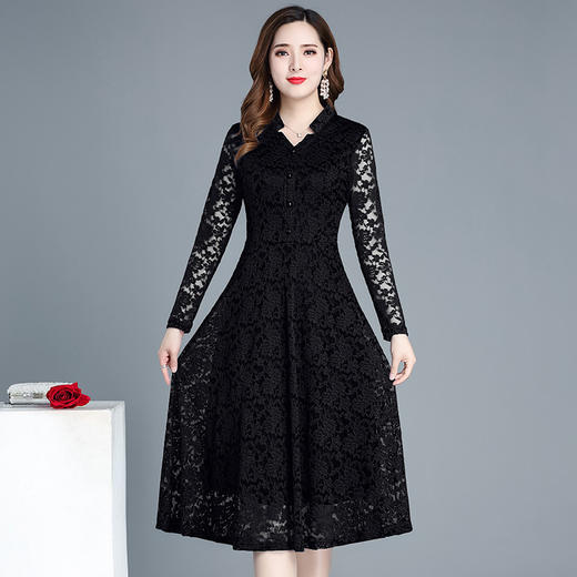 通勤优雅勾花蕾丝拼接时尚领气质打底裙连衣裙QYM-CB9238-L 商品图2