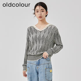 oldcolour2023春季新款时尚气质菱格修身百搭套头针织衫O11052118