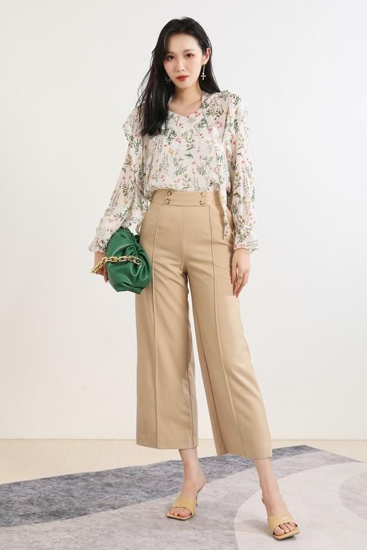 SUMMER & SAGE 荷叶边轻透印花上衣 1410 商品图1