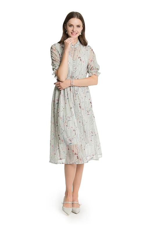 SUMMER & SAGE 印花束腰雪纺连衣裙 3332 商品图0