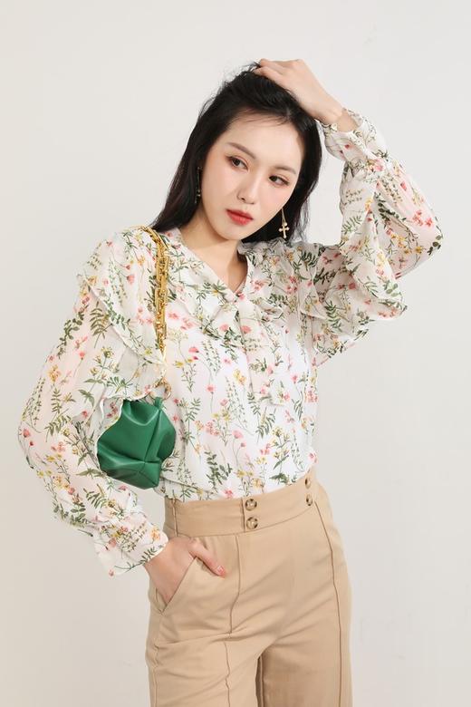 SUMMER & SAGE 荷叶边轻透印花上衣 1410 商品图0