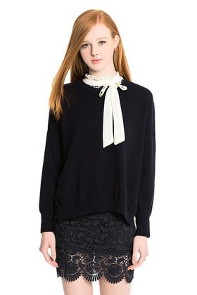 BONNIE ALEX 藏青色圆领套头毛衫 1358