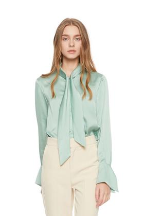 LNNNS 绿色飘带领缎面衬衫 6372