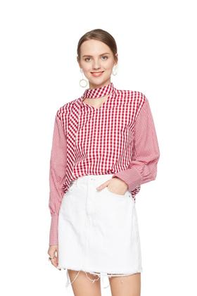 SUMMER & SAGE 格纹挂脖飘带上衣 6212