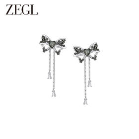 ZEGL设计师黑公主系列蝴蝶结流苏耳夹女无耳洞耳骨夹耳环秋冬耳饰