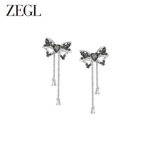 ZEGL设计师黑公主系列蝴蝶结流苏耳夹女无耳洞耳骨夹耳环秋冬耳饰 商品图0