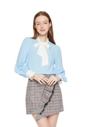 AVA 蓝白拼色系带上衣 6046